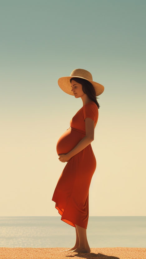 Pregnant woman sunbathing on the beach