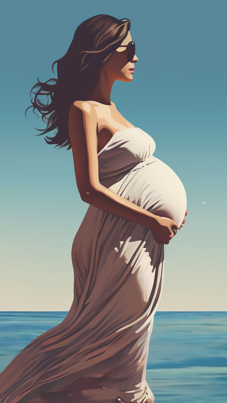 pregnant woman sunbathing on the beach