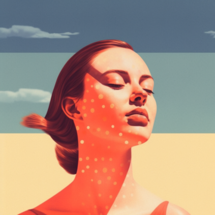 Quemadura solar en una mujer que está expuesta al sol
