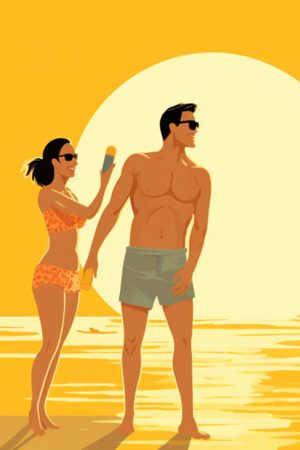 couple at sunset with a bottle of sunscreen looking for the best sunscreens